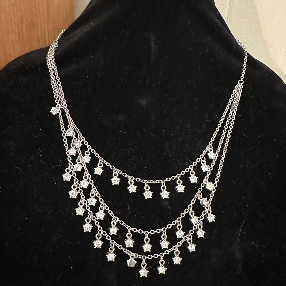Vintage Silver Rhinestone Drop Necklace